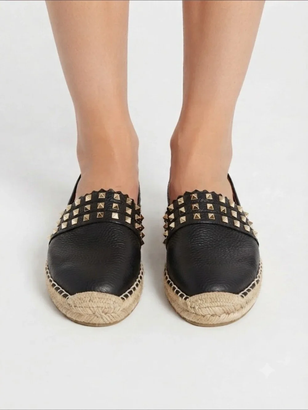 Valentino Garavani Black Rockstud Espadrille Slip-Ons Size 37